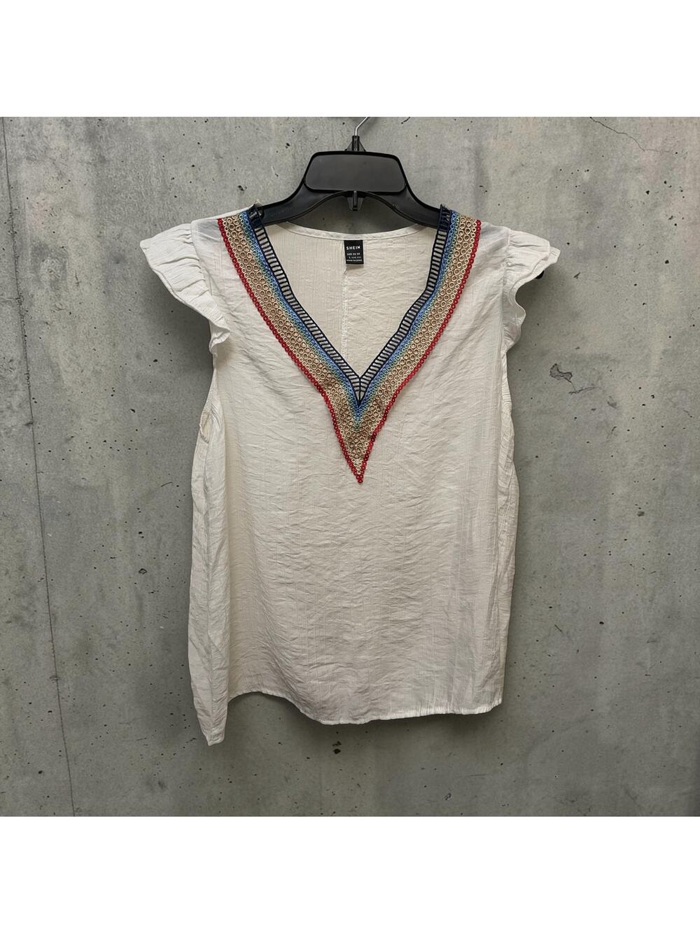 White Large Blouse Sleeveless Ruffles Glamour Colorful Lace Top Leisurewear Boho